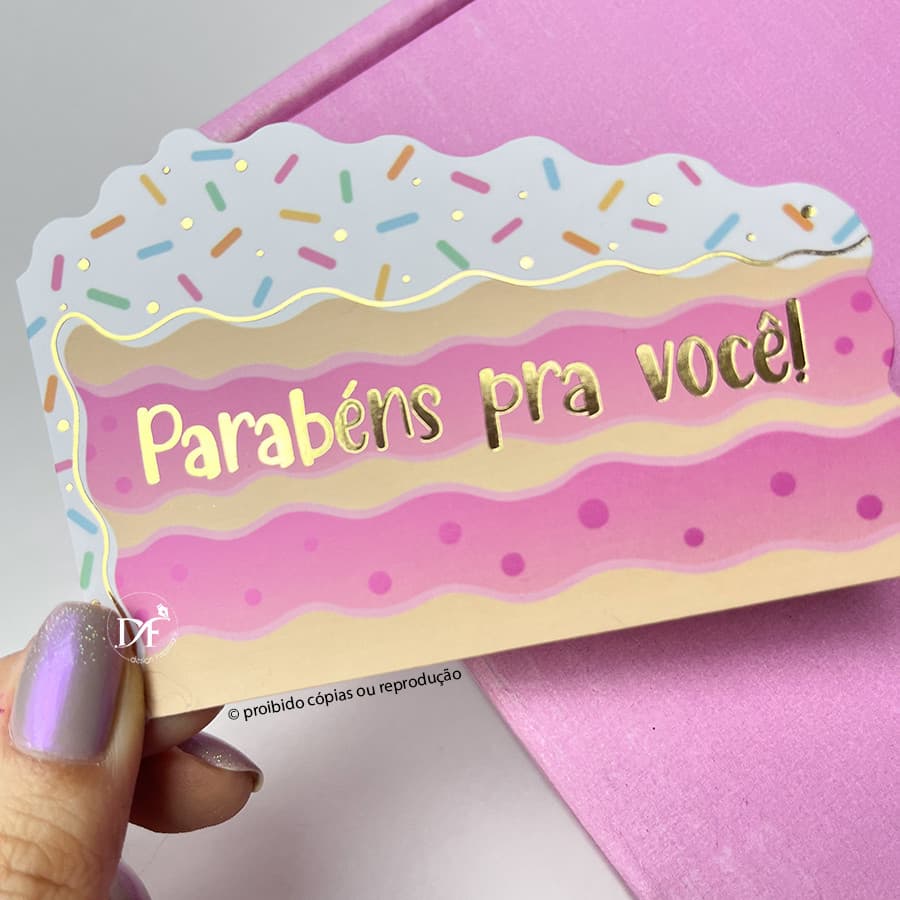 10 ou 25 Postais BOLO DE ANIVERSÁRIO - com Hotstamping - Cartões para presentes ou encomendas