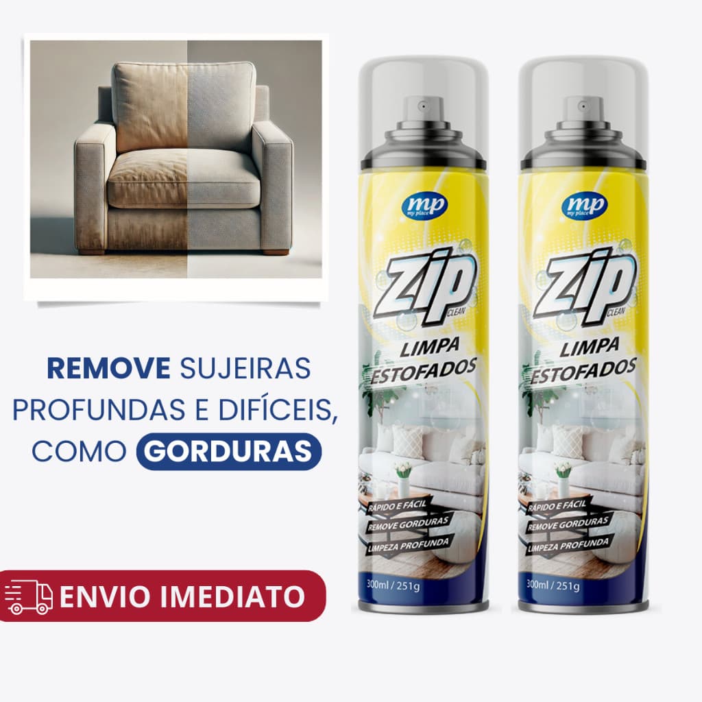 Espuma Spray Zip Clean Limpa Estofados 300ml Limpeza a Seco Higienizador My Place Carro Sofá Tapete Colchão Almofada
