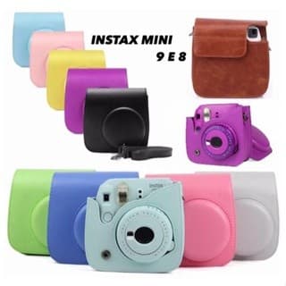 Bolsa Capa De Couro Sintético Com Alça Para Câmera Instax Mini 9 E 8