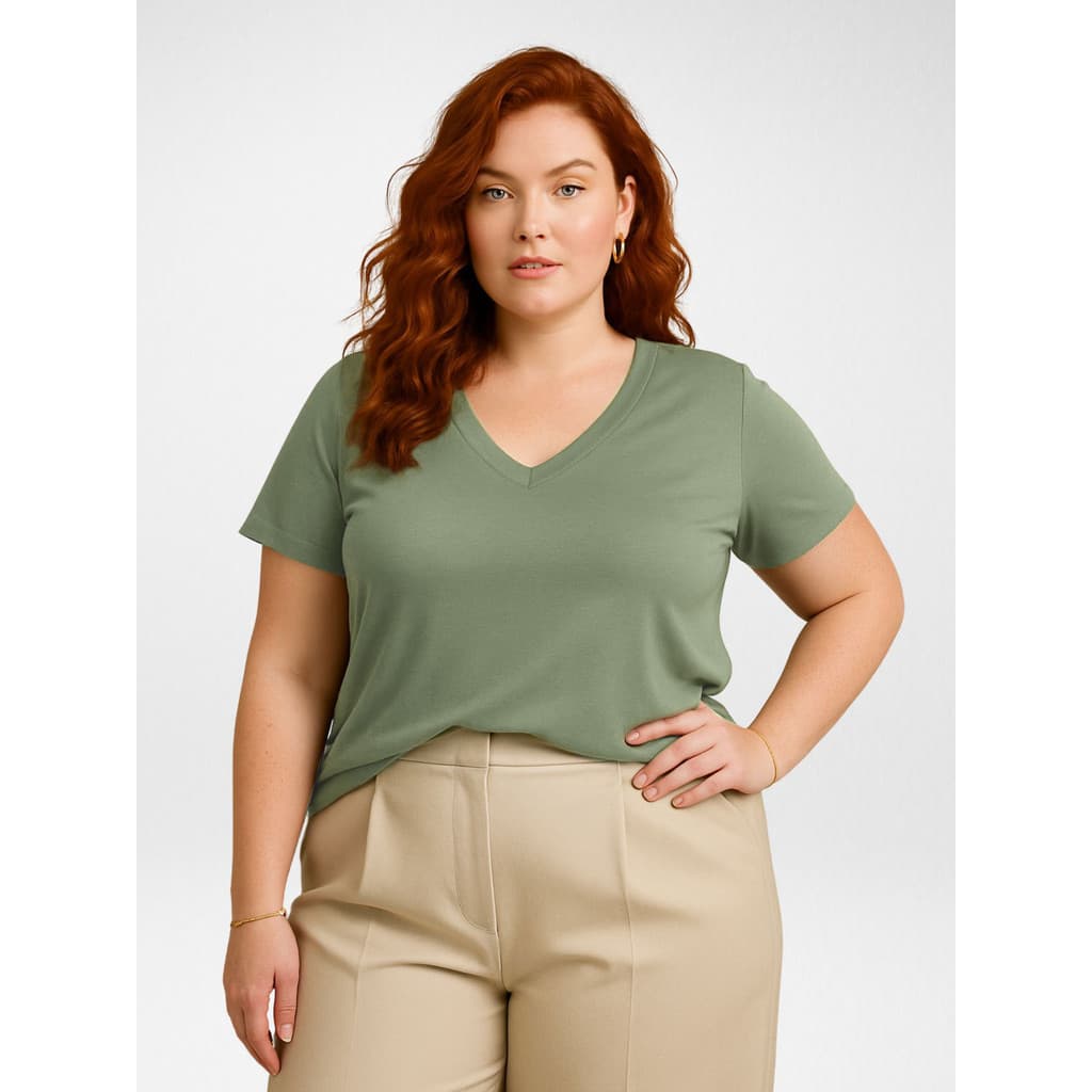 Blusas Femininas Plus Size Básica Casual Manga Curta Gola V Algodão Roupa Feminina