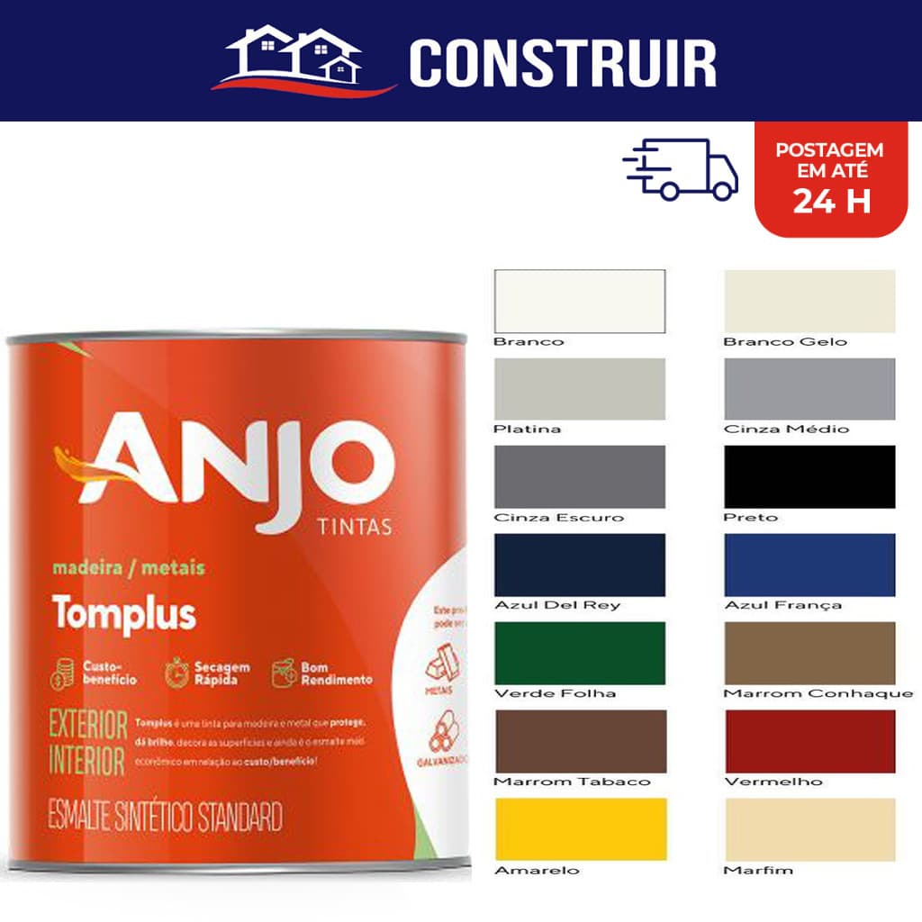 Tinta Esmalte Sintético 1/4 900ml Anjo Tomplus Premium Alto Brilho Várias Cores