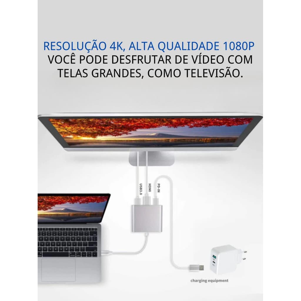 Adaptador de interface multimídia Battony USB C para HD com saída 4K, porta USB C