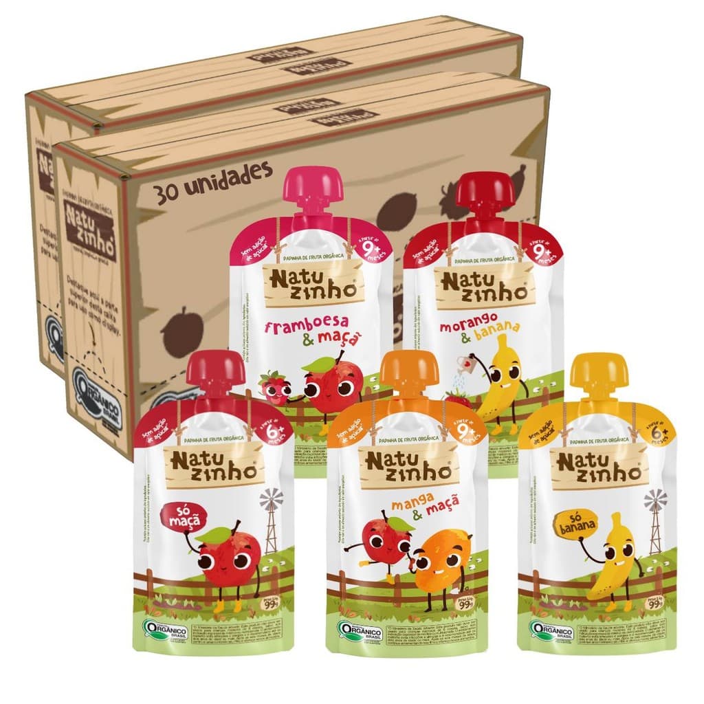 Kit Papinha Organica Natuzinho 5 sabores Bebe 30 unidades
