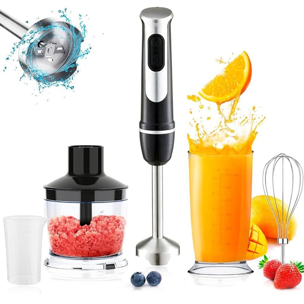 Mixer 4 em 1 Inox 400W com Batedor Processador Triturador Copo Medidor 110v 220v
