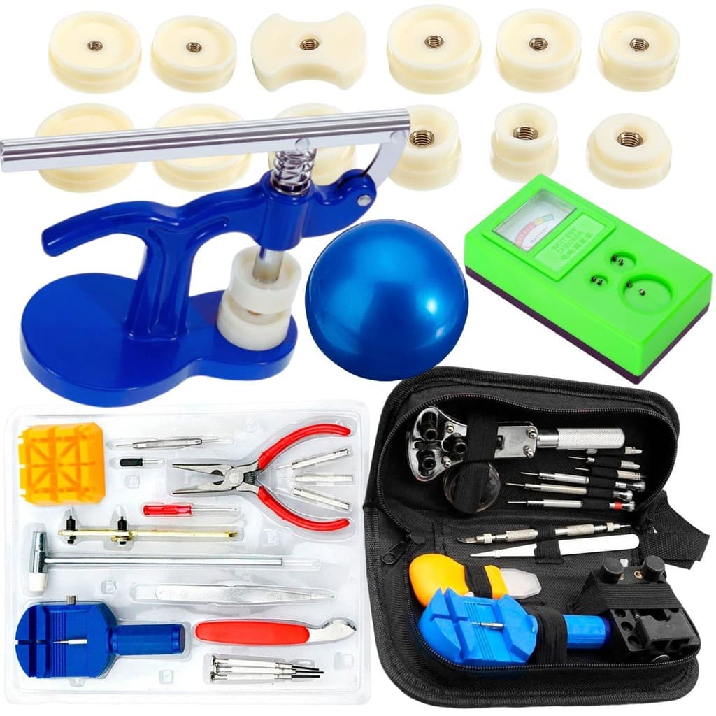 Kit Completo Relojoeiro para Reparo de Relógios – Prensa, Bola, Medidor e Estojo