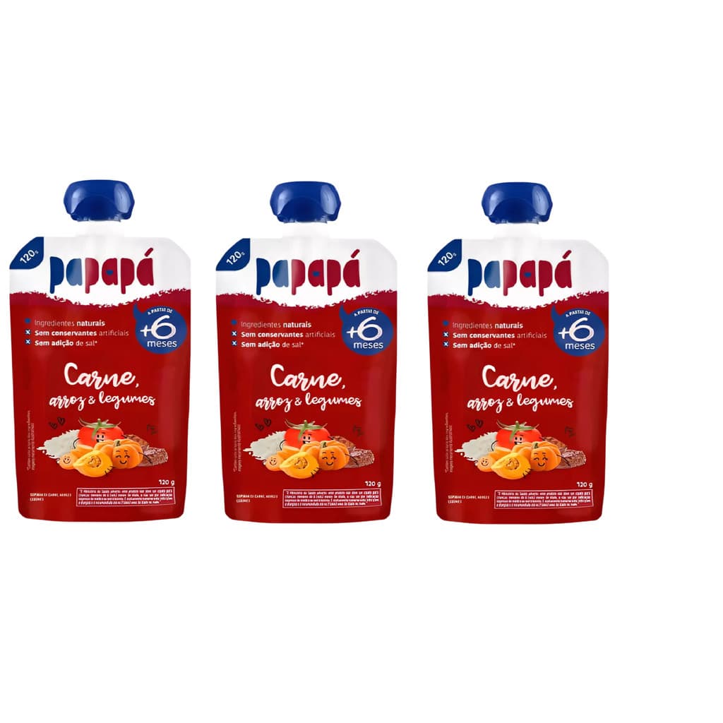 Kit 3x Papinha De Carne, Arroz E Legumes Papapá 120g