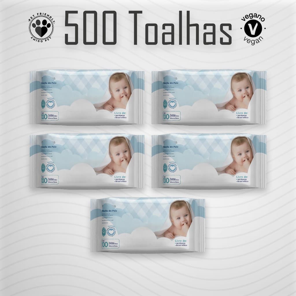 Kit 05 Pacotes Toalhas Umedecidas GIO BABY 100 Folhas 19x13 cm - 98% Água