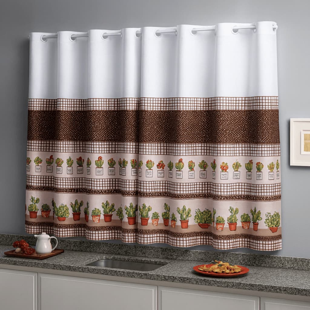 Cortina Cozinha Oxford Moderna Lavável 2,00x1,40 Blackout Com Ilhós Estampa Lisa Para Janela Vitrô