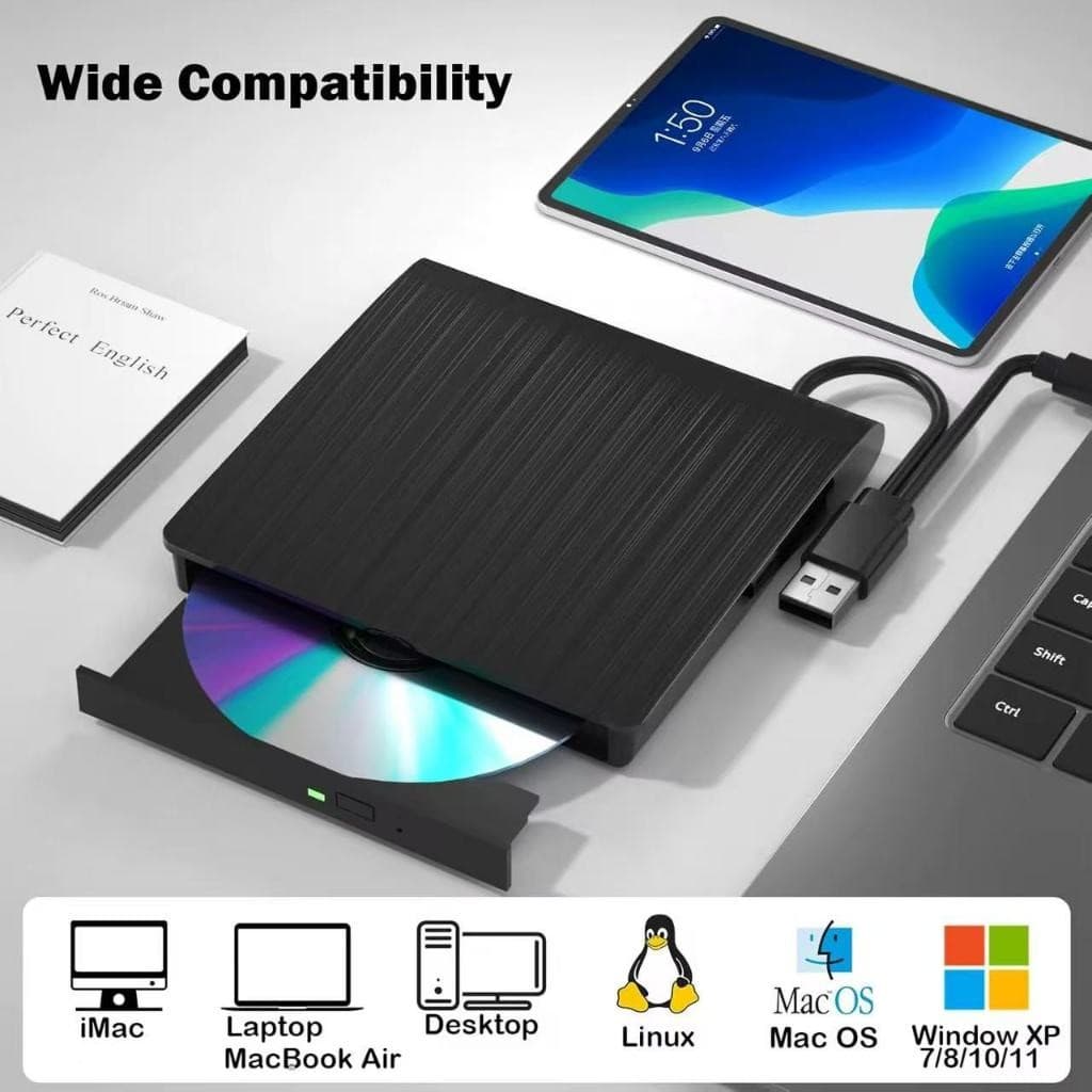 Leitor De Cd E Dvd Externo Slim Preto Usb 3.0 P/ Pc Notebook