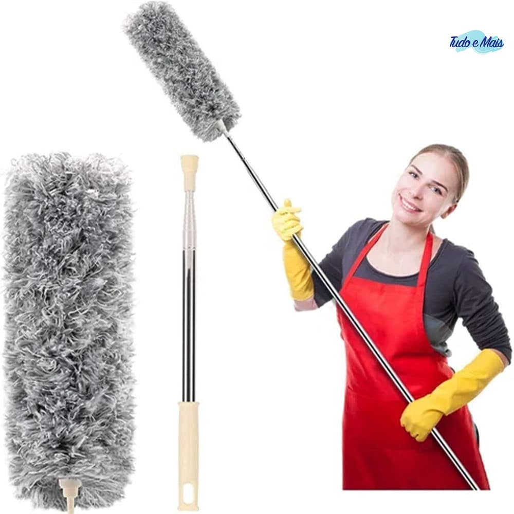 Vassoura de Pó com Cabo Longo e Ajustável 280cm – Ideal para Remover Teias de Aranha e Poeira no Alto
