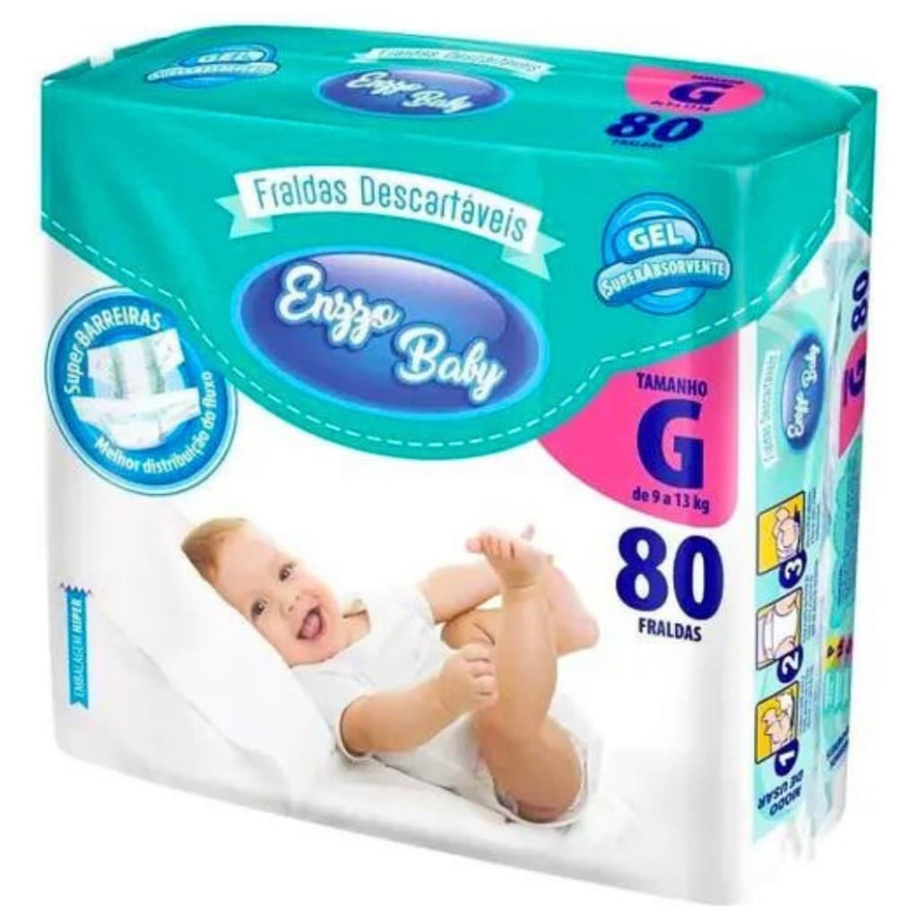 Fralda Infantil Enzzo Baby Híper G Com 80 Unidades