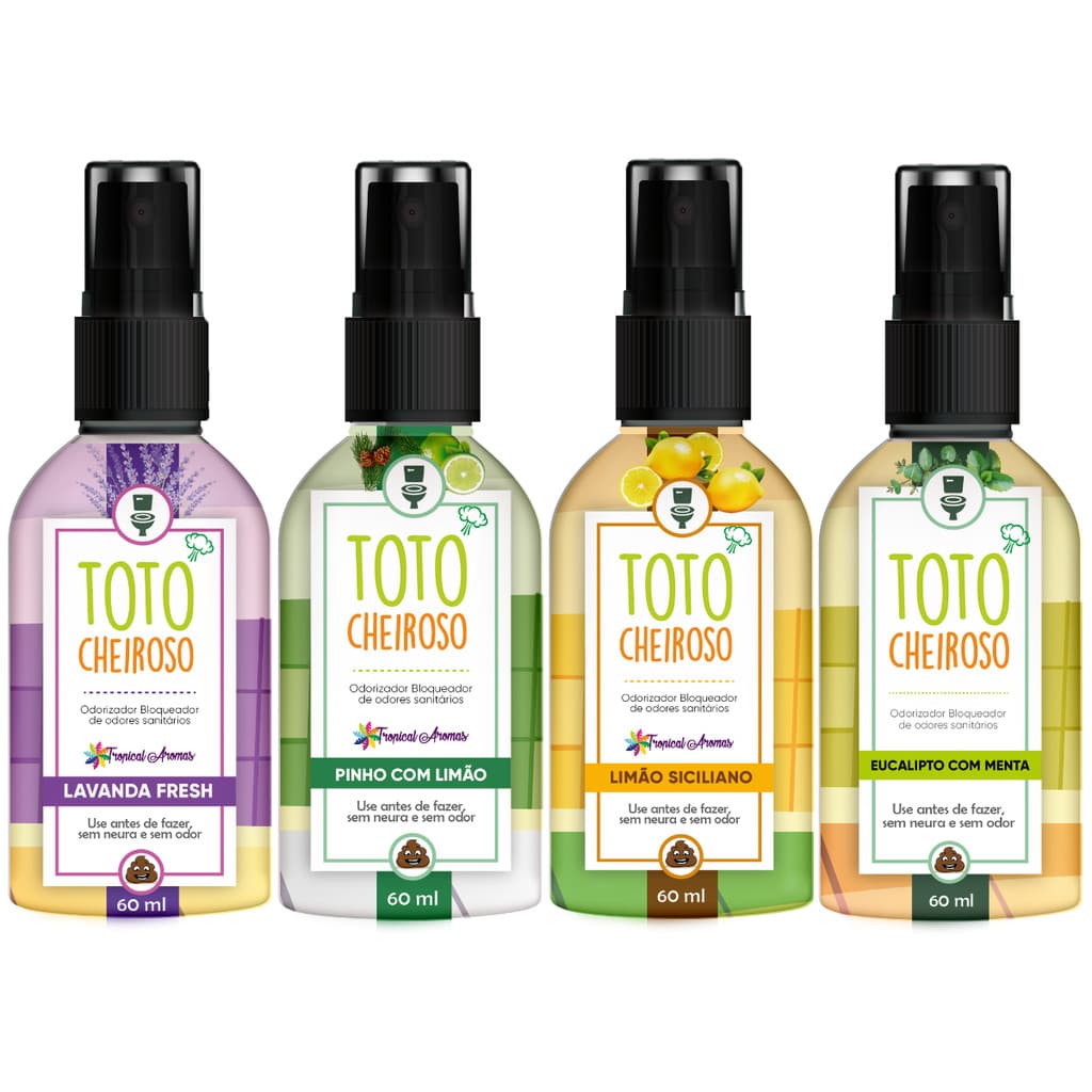 Kit Bloqueador Odores Totó Cheiroso Lavanda Pinho Limão Siciliano Eucalipto 60ml Tropical Aromas