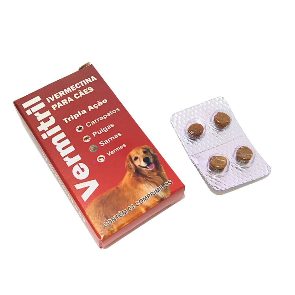 Vermitril Anti Carrapatos, Vermes, Pulgas E Sarnas - 4 Comp Mastigáveis P 15kg Cada