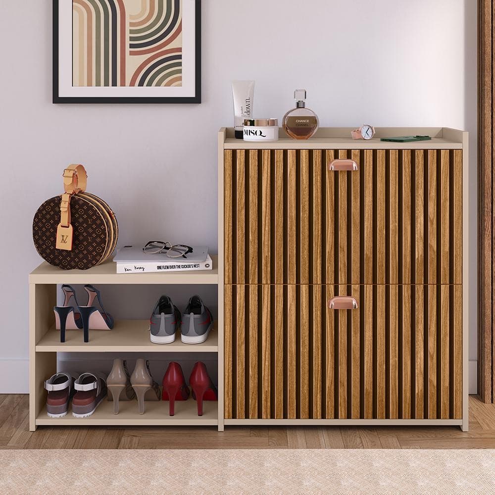 Sapateira Milano Banquinho 2 Gavetas Basculante 21 Pares de Sapato Organizadora Prateleira Multiuso Closet Hall Entrada