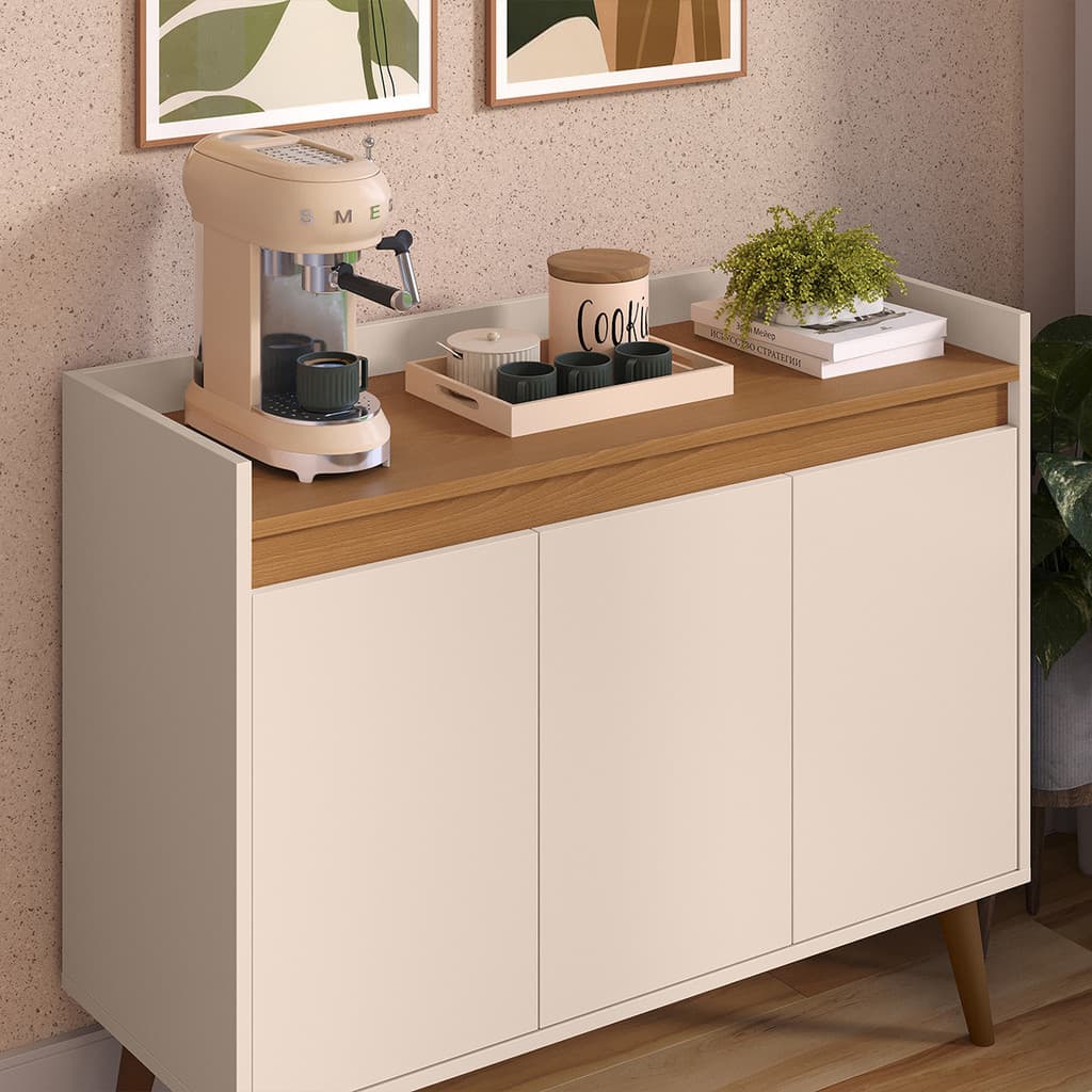 Armario Aparador Cantinho do Café Buffet Vilage 3 e 2 Portas Pés Palito Prateleira Cores