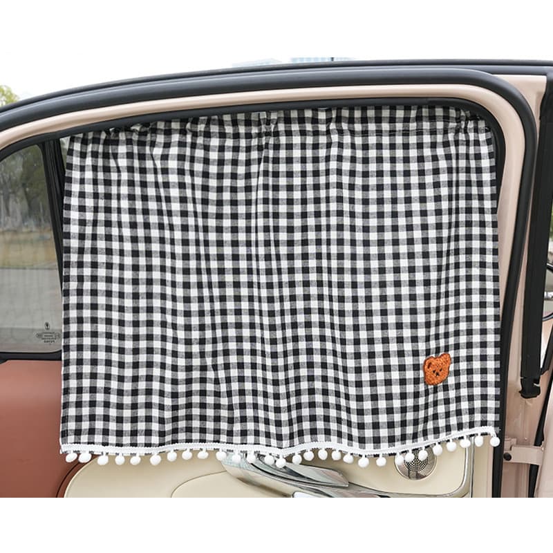 Pára-Sol Do Carro Cortinas Laterais Dos Desenhos Animados Algodão Xadrez Urso Verão Proteção Solar E Isolamento Térmico