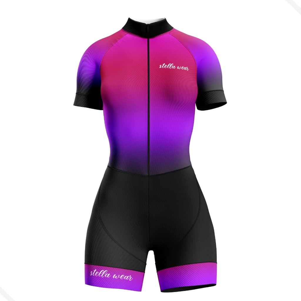 Macaquinho Ciclismo Feminino Profissional Gel Acolchoado UV Proteção MTB Speed Solar Roxa