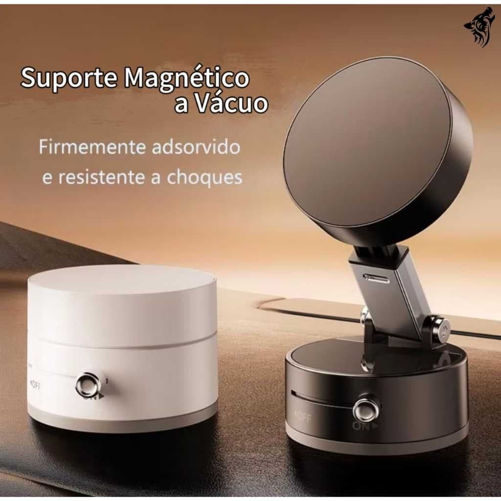 Suporte Magnético de Celular – Base a Vácuo, Rotação 360°, Ajustável para Carro, Mesa e Parede