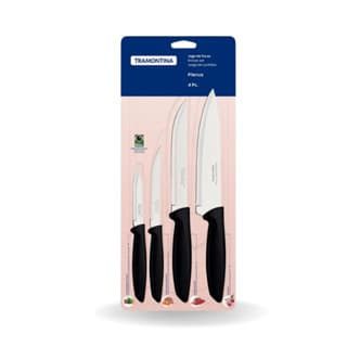 Jogo facas Tramontina Preto Plenus 4 Pçs Aço Inoxidável Cozinha Faqueiro Multiuso Durável Uso Geral