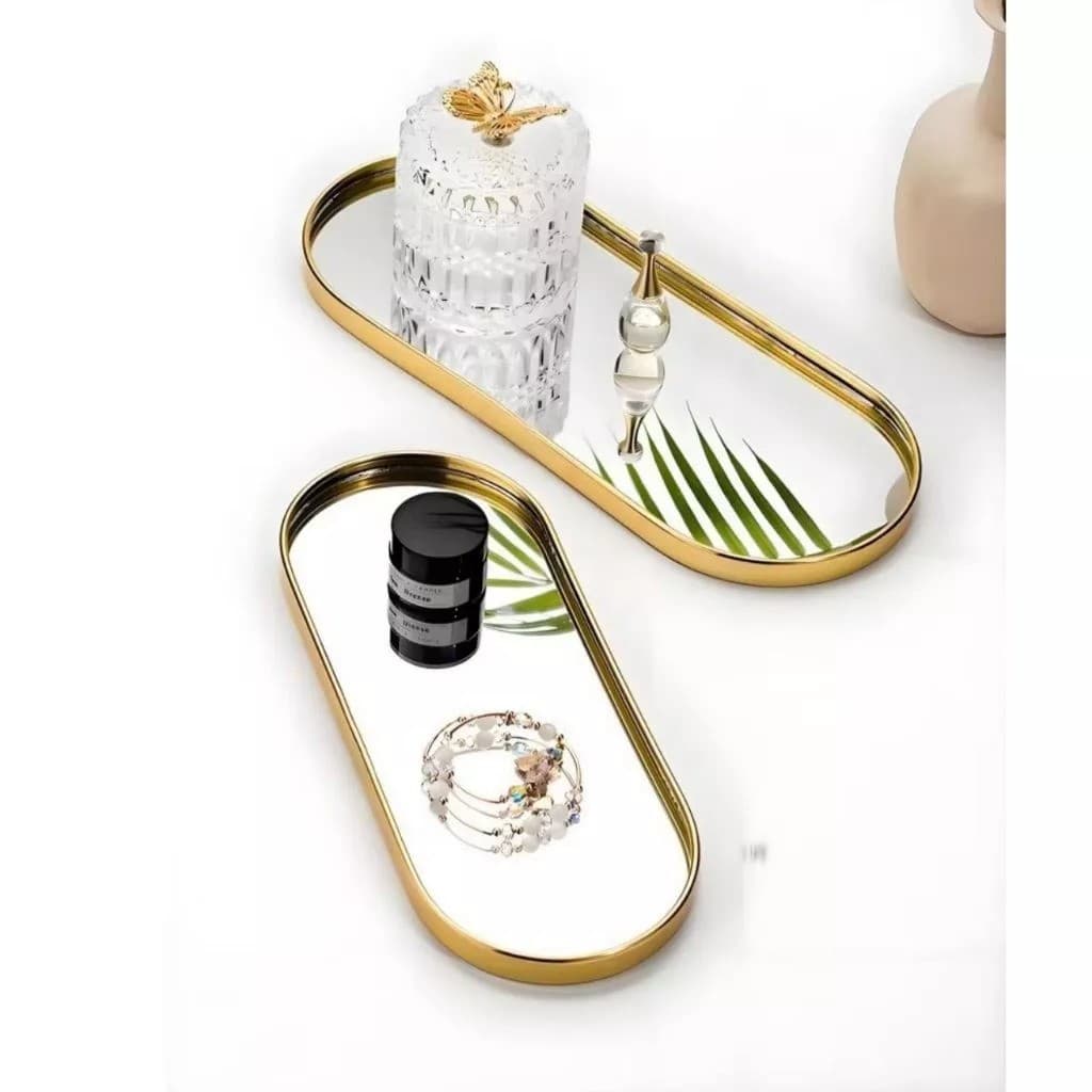 Bandeja Espelho Decorativa de Lavabo Oval Organizador de Bancada Quadro Decorativo Sala Banheiro