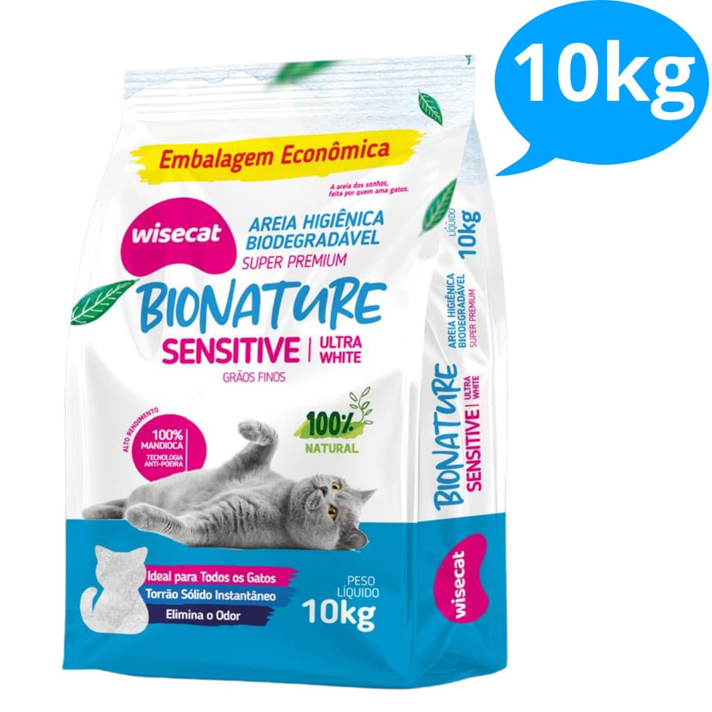 Areia Sanitária De Mandioca Grãos Finos Para Gatos Biodegradável Wisecat 10kg