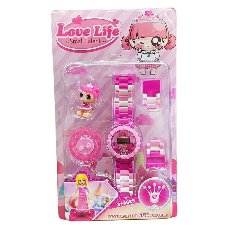 Relógio De Pulso Infantil Com Bloco De Montar Compatível Princesa Rosa/ Príncipe Mini Boneco