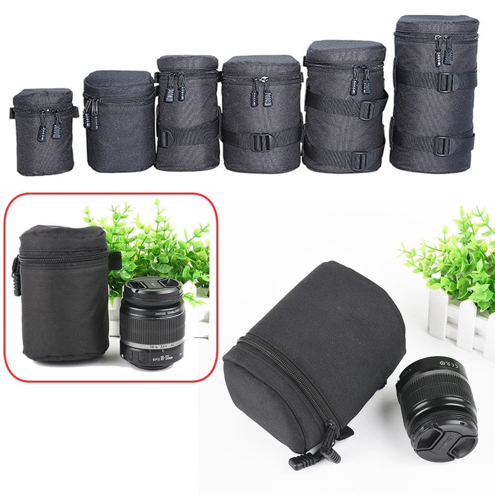 Porta Lentes c/ Zíper Acolchoado Bolsa Case Capa Protetora p/ Objetiva de Câmera Fotográfica