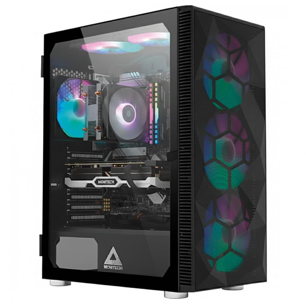 Gabinete Gamer Montech X3 MESH, Mid Tower, Black, ATX, Com 6 Fans Rainbow, Vidro, X3 MESH (B)