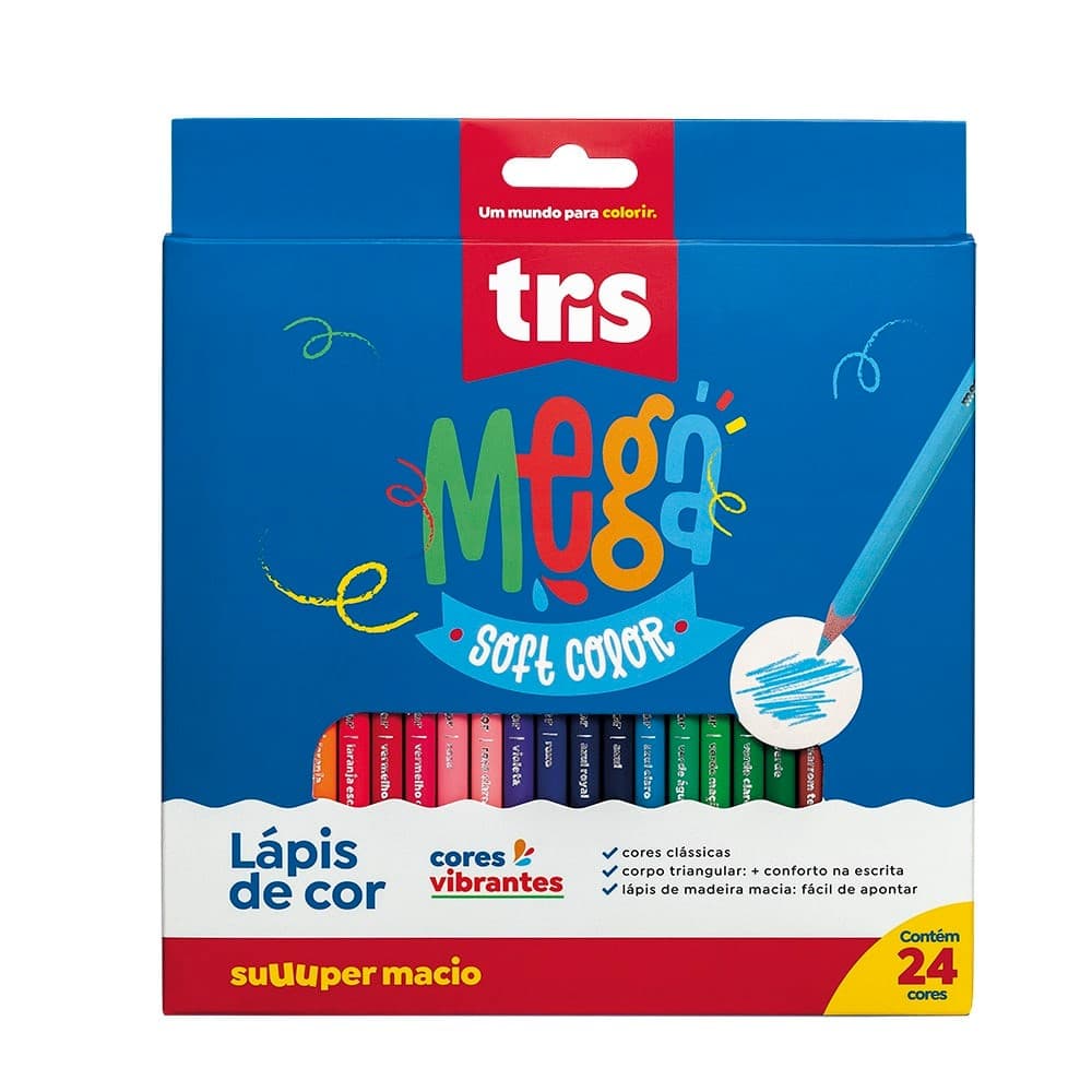 Lápis de Cor Soft Color Super Macio Cores Vibrantes Material Escolar c/ 24 Cores - Tris Volta as Aulas