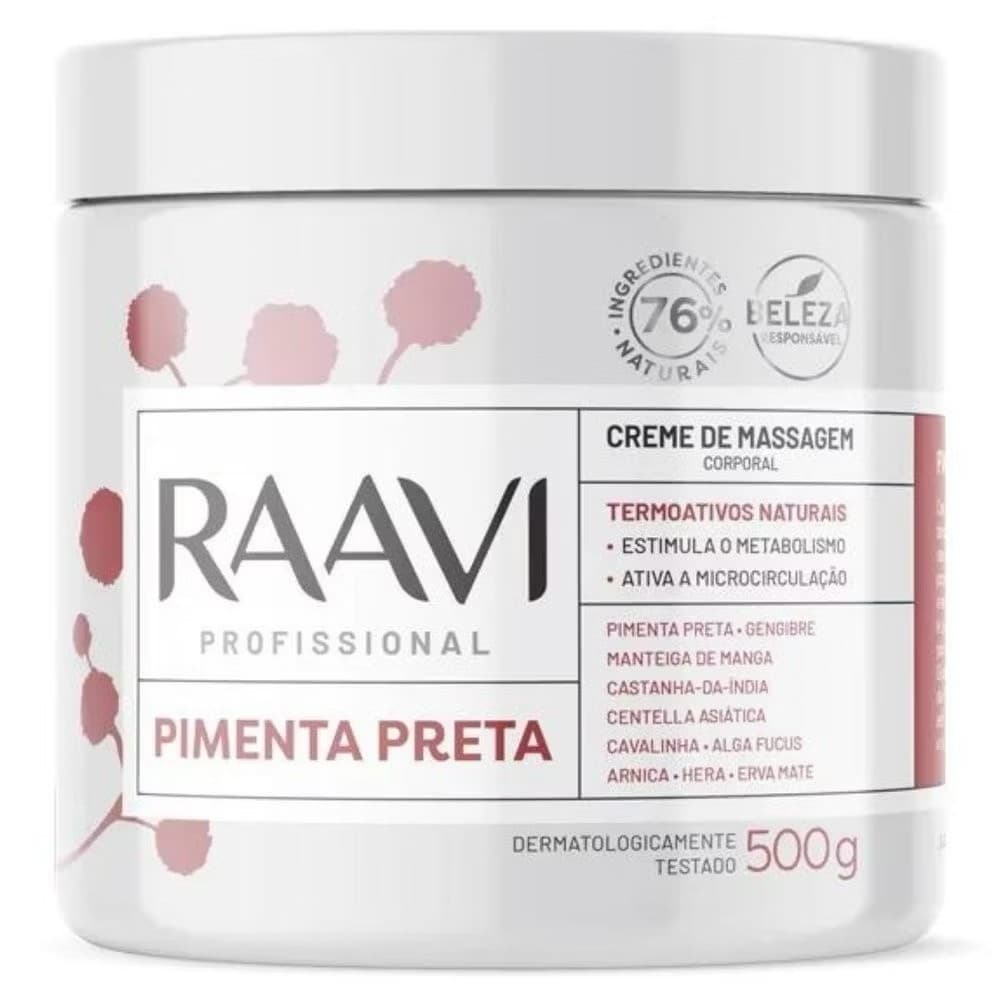 Creme de Massagem Pimenta Preta 500g  Raavi Termoativo