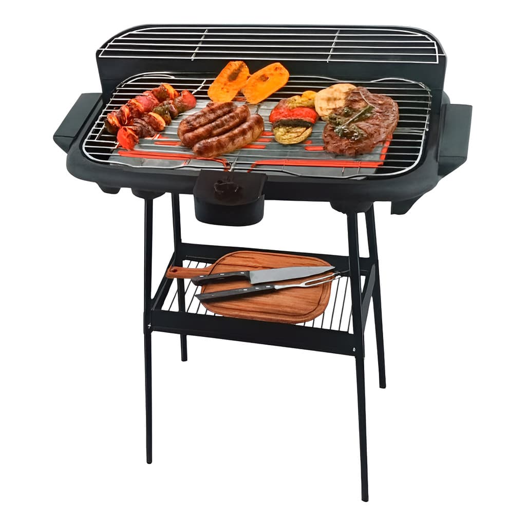 Churrasqueira Elétrica 2 Em 1 Com Pedestal Desmontável Preta