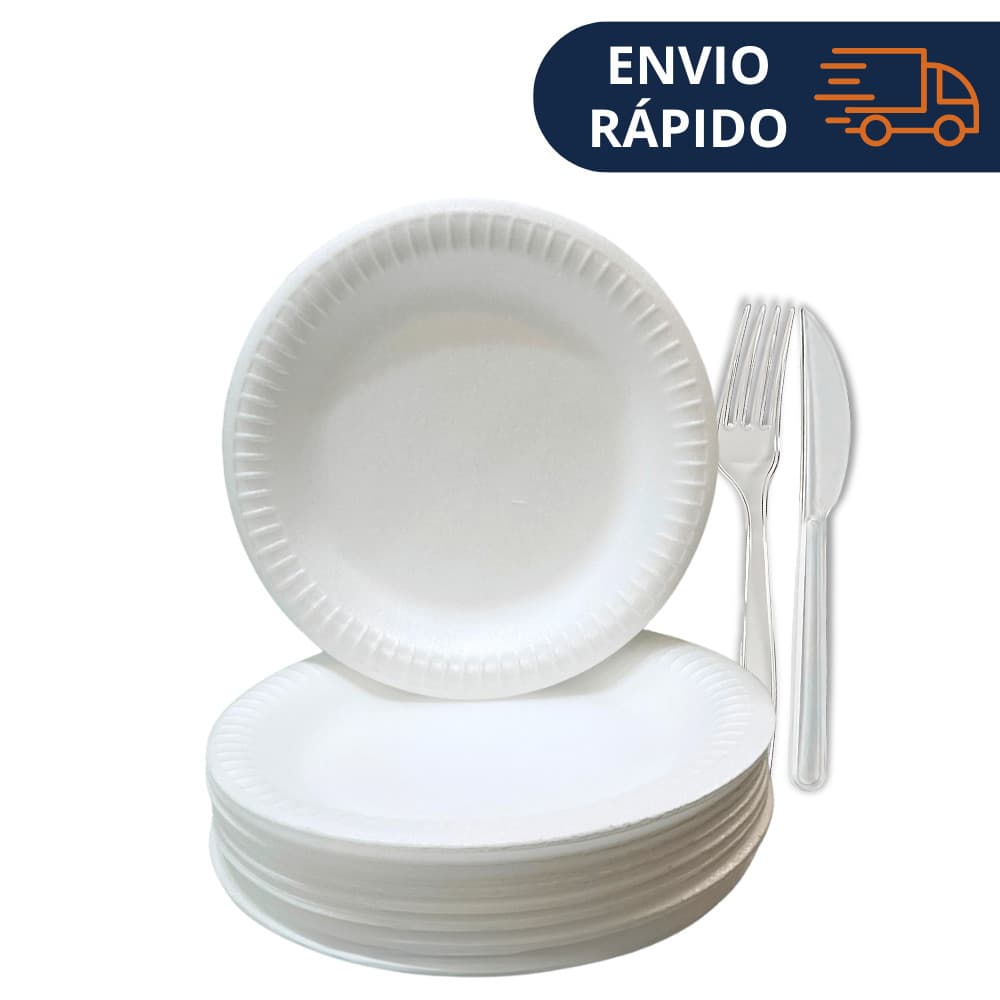 Kit Churrasco/Festa Descartável 50/100/200x Prato de Isopor + Garfo + Faca Resistentes e Práticos