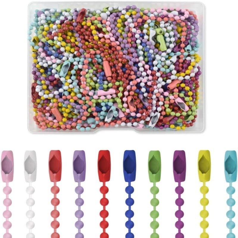 50 Pecas Corrente de Bolinha com Fecho Canoa para Chaveiros e Tags,  Prata Colorido 10cm, Material para Artesanato