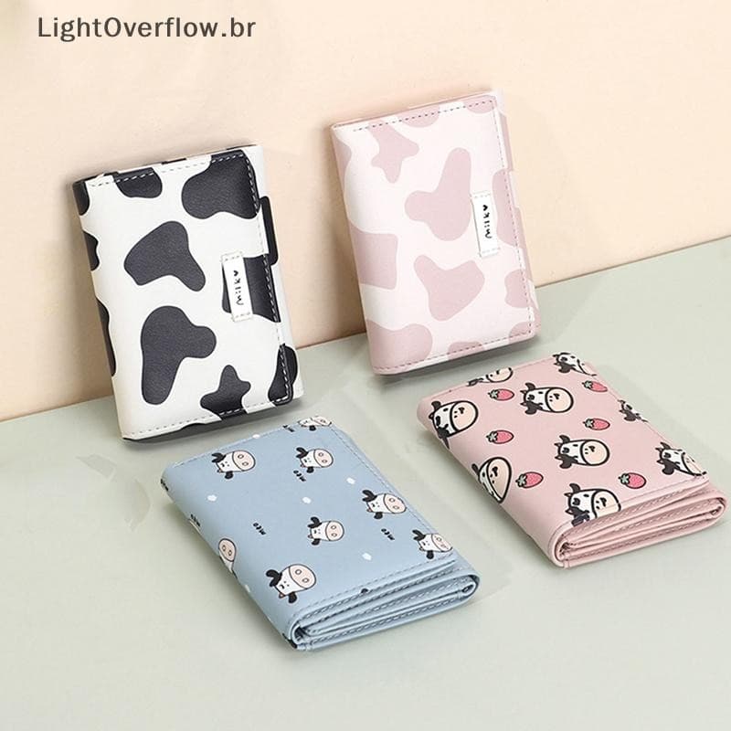 [LightOverflow] Carteira Com Estampa De Vaca Feminina Porta Cartão Curto Moedas [BR]