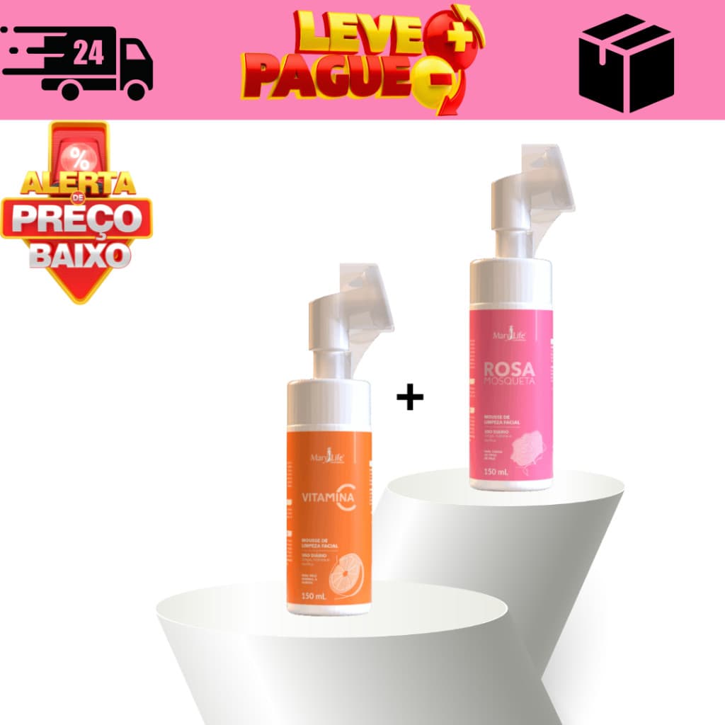 Kit 2 Sabonete facial Skin care Mousse micelar Limpeza Profunda Mary Life 150ml