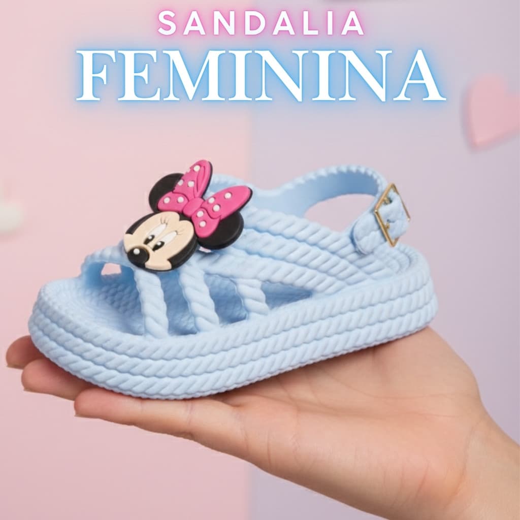 Sandália Papete Infantil Minnie Leve Segura e Confortável Baby Trançada