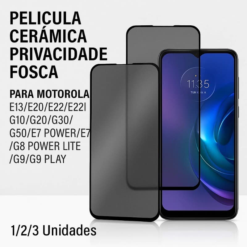 Película Motorola Cerâmica Fosca Privacidade G04 G05 G13 G14 G15 G31 G52 G60 G75 G84 G85 G86 Edge