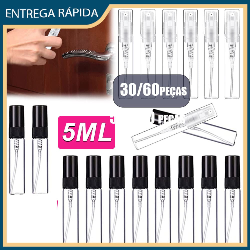 30/60x 5ml Frasco de vidro para embalagem de Perfume Frasco de Spray portátil para viagem Bocal de plástico