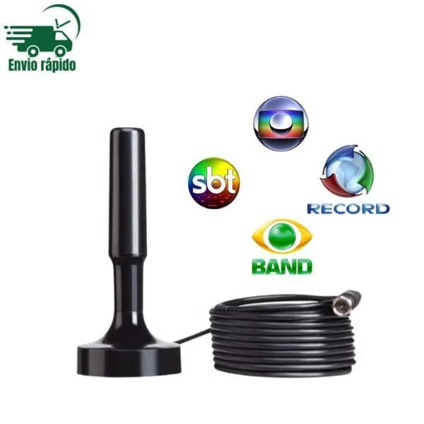 Antena Digital Tv Amplificada Interna e Externa 2 Metros Base Imã Prova d'água 4DBI HDTV/UHF/VHF