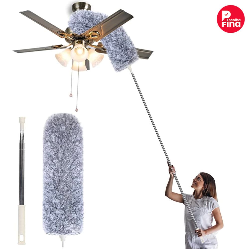 Limpeza com Espanador Extensível Ajustável – Alcance de 280cm para Limpar Ventilador de Teto e Cantos de Parede