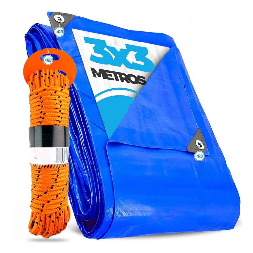LONA PLASTICA 3X3 IMPERMEÁVEL REFORÇADA PISCINA PROTEÇÃO TOLDO TENDA CAMPING BARCO MULTIUSO + CORDA