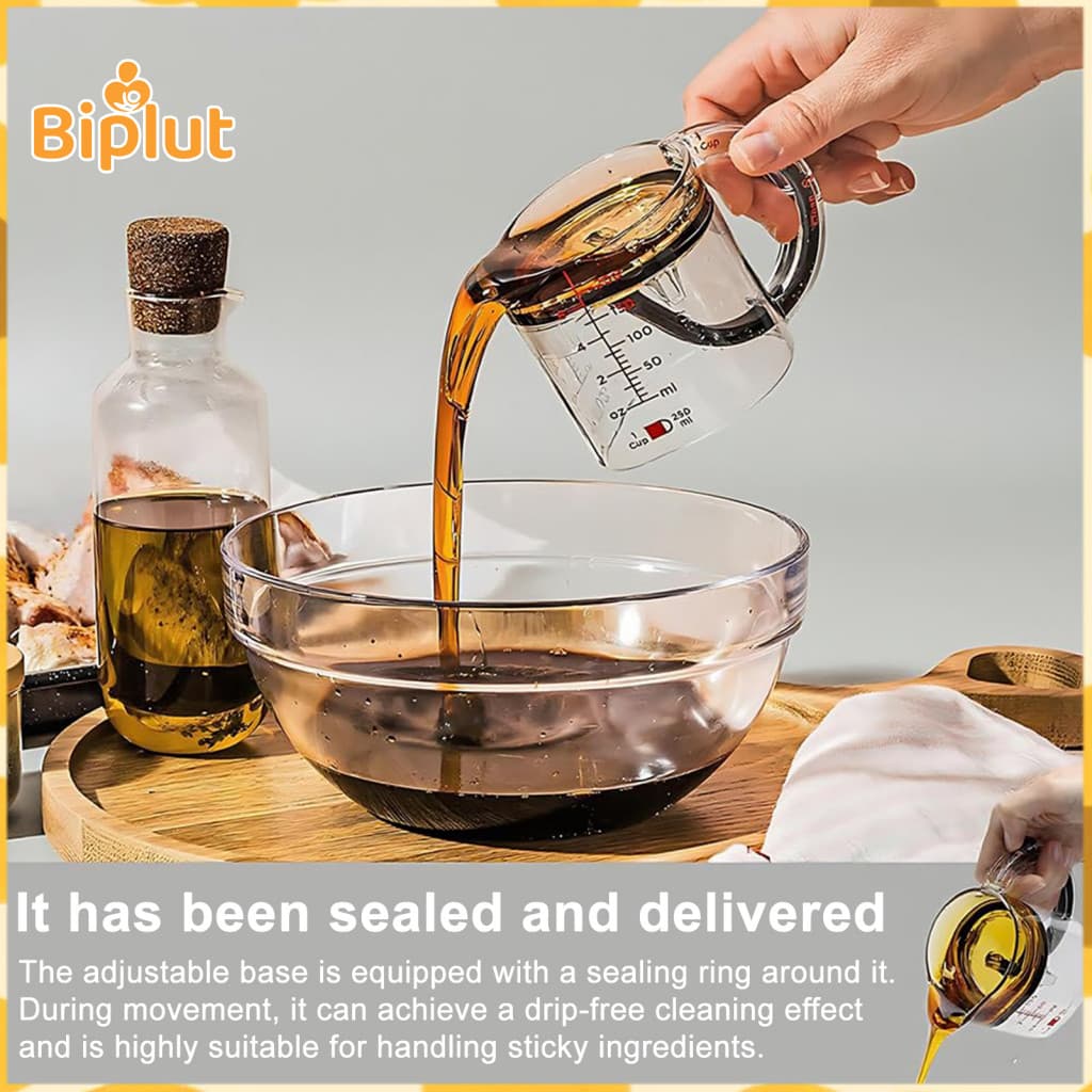 Measuring Cup Dishwasher Safe 4-in-1 Adjustable with Scraper Essential Kitchen Tool for Baking Cooking Mess-free Glass M