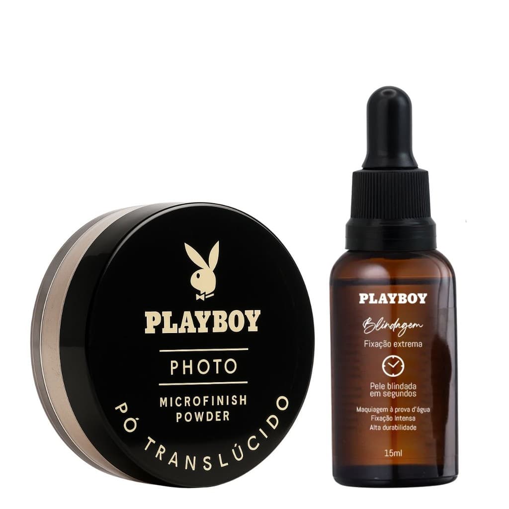 Kit Blindagem 3x1 Fixação Extrema 15ml Playboy + Pó Translúcido Photo Microfinish Powder Playboy