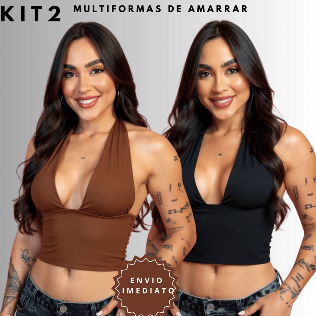 Kit 2 Blusas Cropped Com Amarraçao Multiformas Decote Forado Festa Moda Gringa Decotado Suplex Sexy Sustentaçao