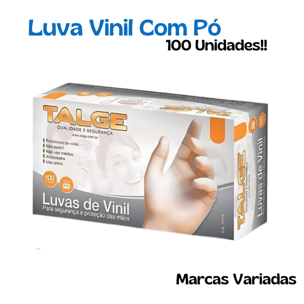 Luva de Vinil 100 Unidades Descartável Com Pó Marcas Variadas Tam P, M, G