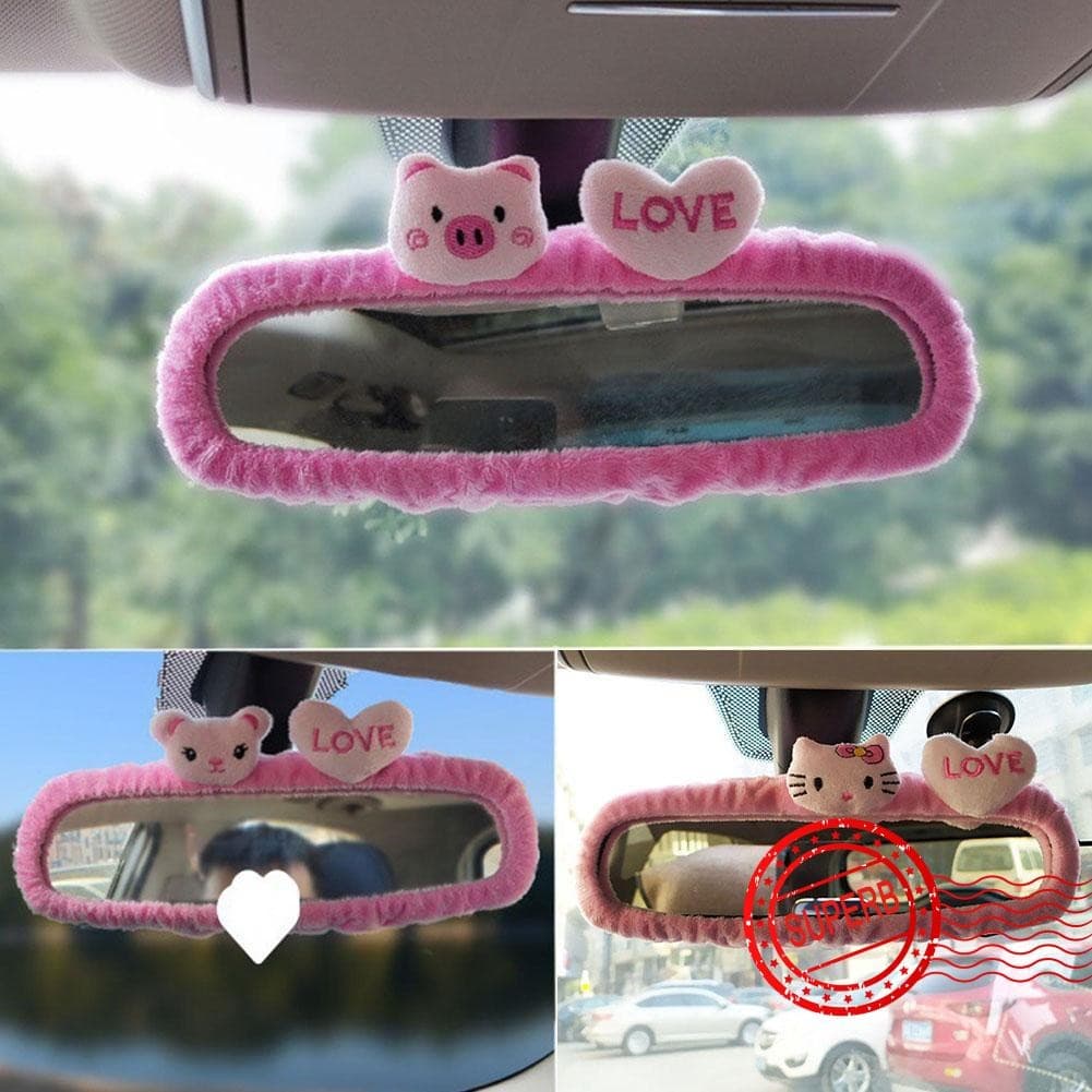 Interior Do Carro Dos Desenhos Animados Espelho Retrovisor Capa Porco Coração Pelúcia Auto Caso V9u3