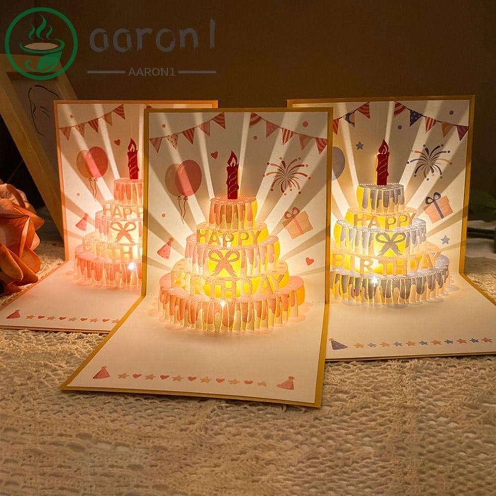 Cartões Musicais De Aniversário AARON1 , Cartão Pop-Up 3D Criativo Led , Escultura Em Papel Oco