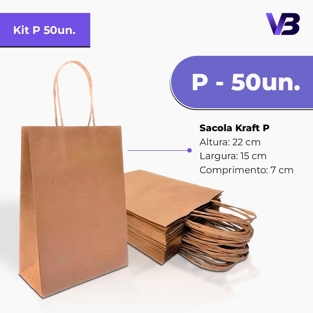 Sacola De Papel Kraft P 15x22x7cm Com 50 Unidades - Delivery Festa Aniversario Presente Lembrancinha