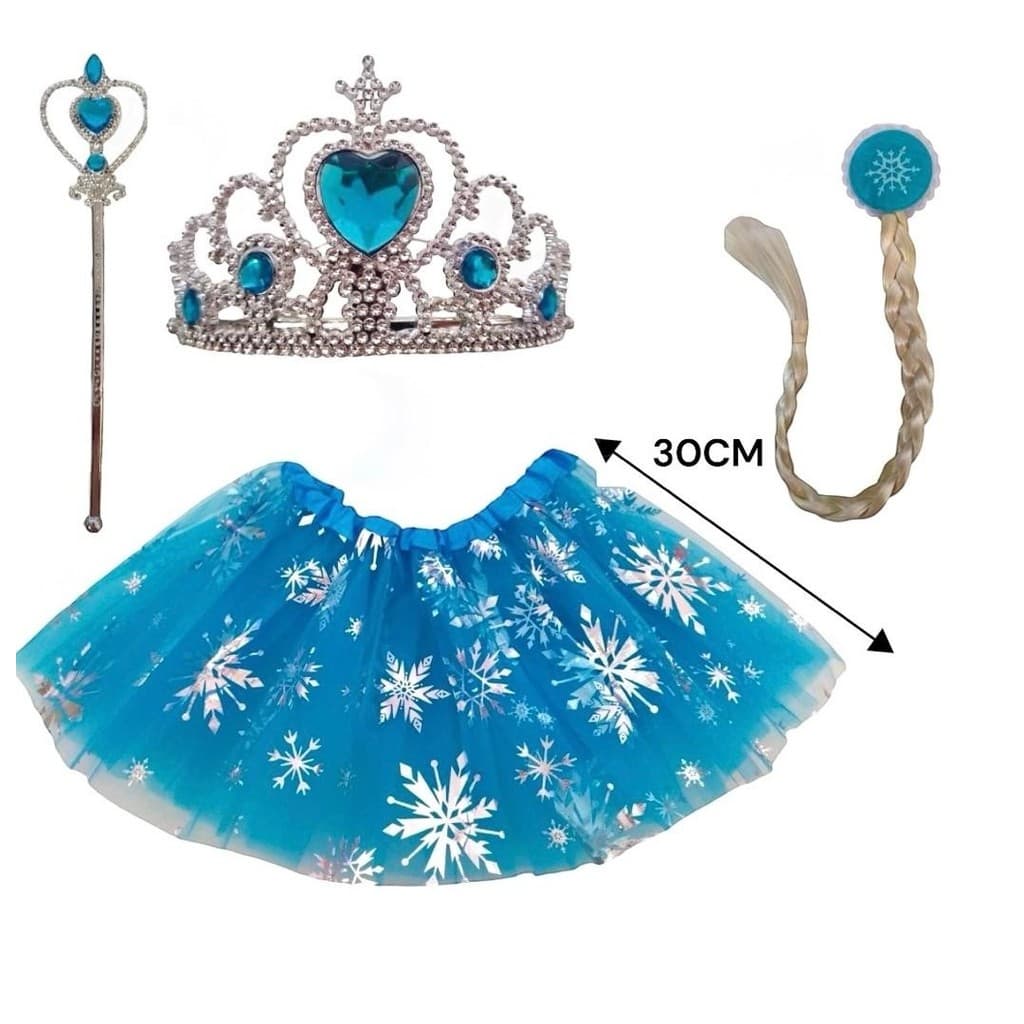 Kit Frozen Acessórios Varinha + Trança + Coroa + Saia - Festa tiara princesa Fantasia
