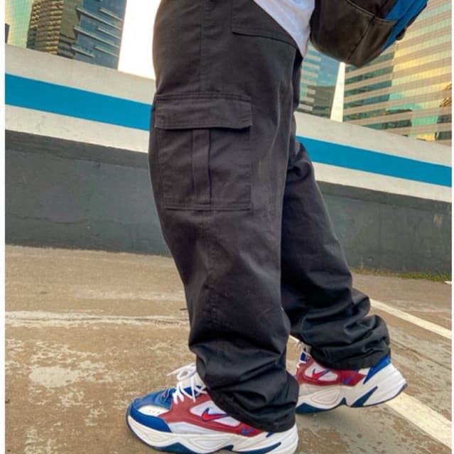 Calça Cargo Unissex Sarja – Preta e Verde, Estilo Skate Larga